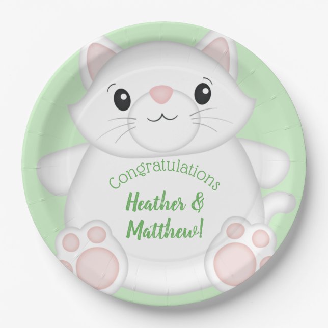Cat Baby Shower Kitty Paper Plates (Front)