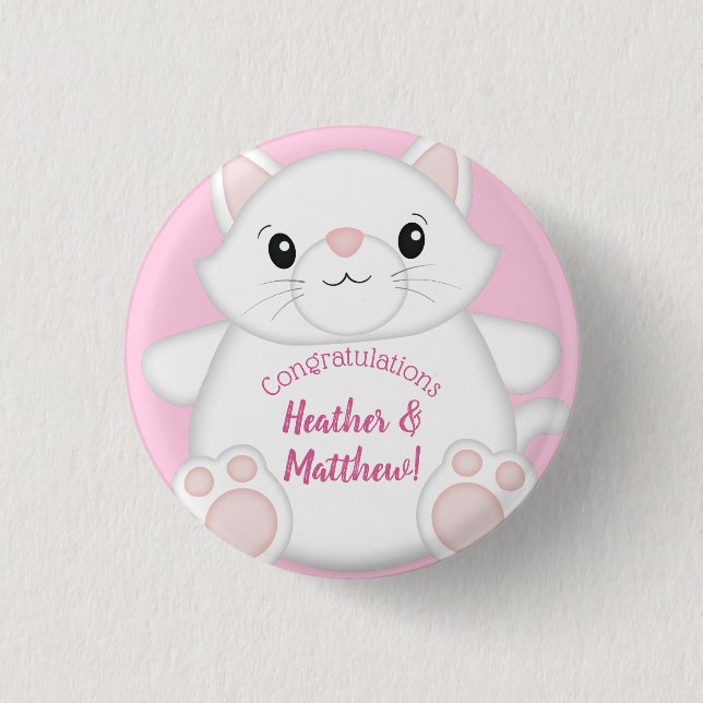 Cat Baby Shower Kitty Pink Button (Front)