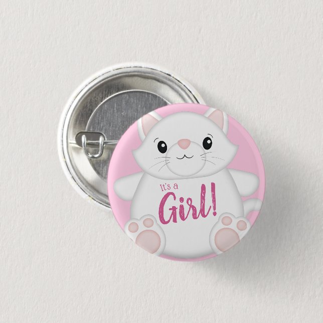 Cat Baby Shower Kitty Pink Button (Front & Back)