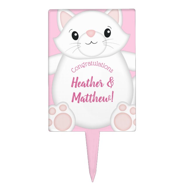 Cat Baby Shower Kitty Pink Cake Topper (Front)