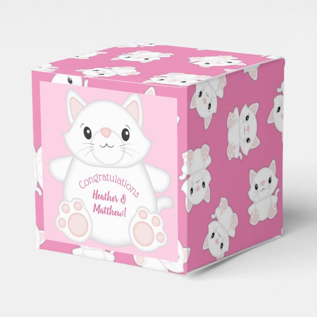 Cat Baby Shower Kitty Pink Favor Boxes (Front Side)