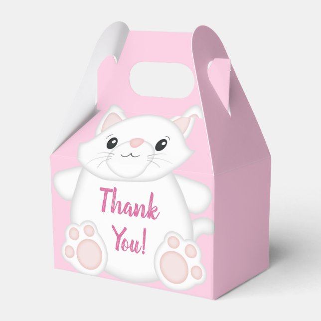 Cat Baby Shower Kitty Pink Favor Boxes (Front Side)