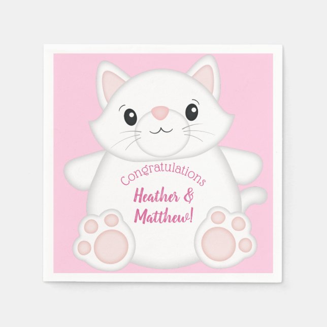 Cat Baby Shower Kitty Pink Napkins (Front)