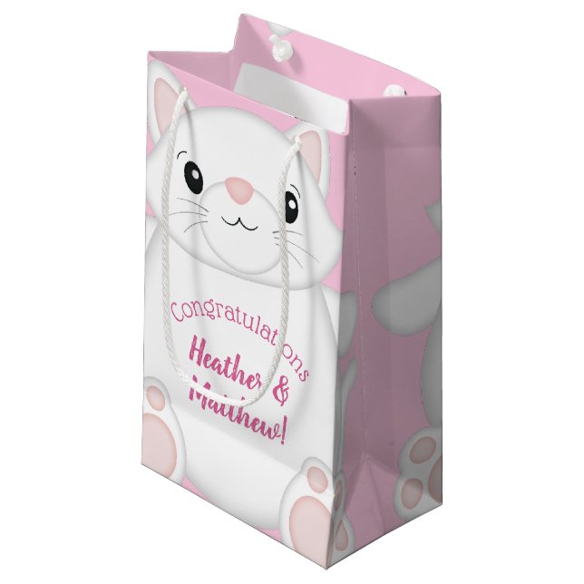 Cat Baby Shower Kitty Pink Small Gift Bag (Front Angled)