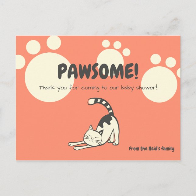 Cat Baby Shower Thank you Postcard (Front)