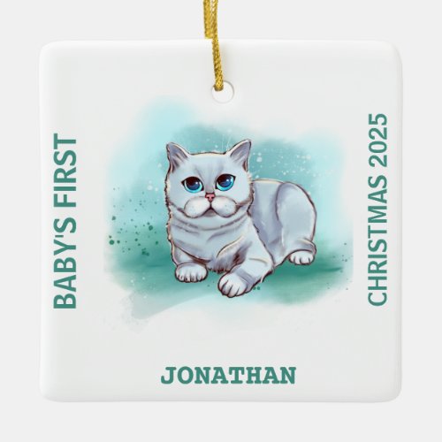 Cat Babys First Christmas Ceramic Ornament