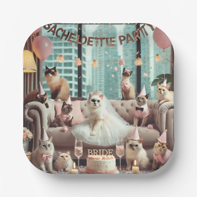 Cat Bachelorette Party in Pink theme Paper Plates (Front)