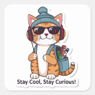 Cat Back To School - Stay Cool, Stay Curious Square Sticker