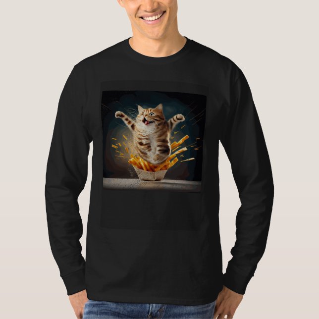 Cat Backfloating French Fries T-Shirt (Front)