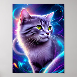 Cat , background in low neon colors poster
