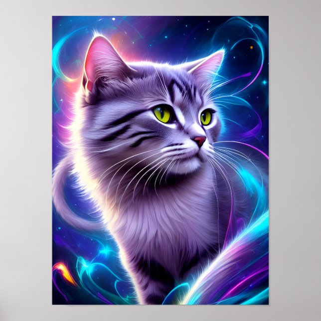 Cat , background in low neon colors poster (Front)