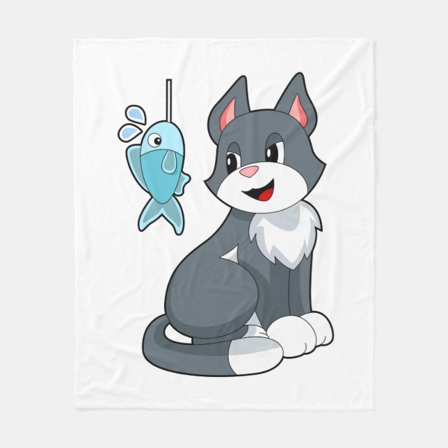 Cat Bait Fish Fleece Blanket (Front)