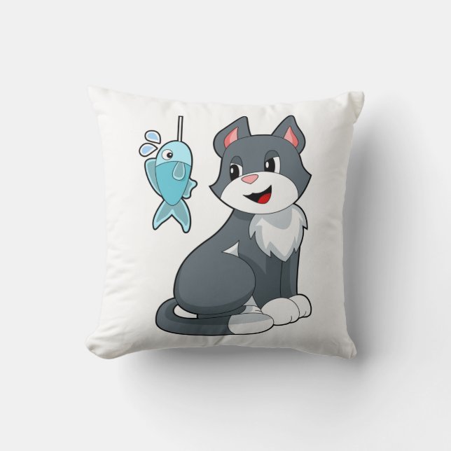 Cat Bait Fish Throw Pillow (Front)