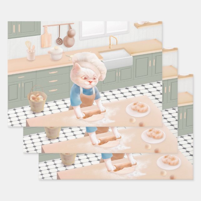 Cat Baker Baby – Cozy Morning Kneading Wrapping Paper Sheets (Set)