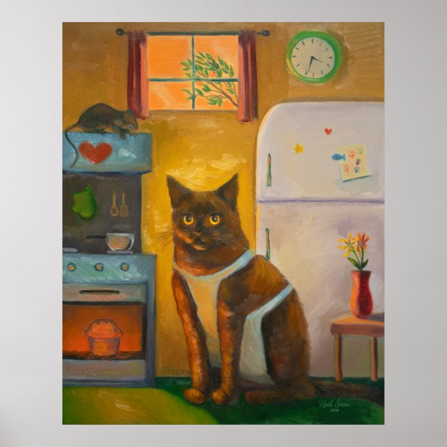 Cat Baking Muffin in Cottage Kitchen Wall Art (Front)