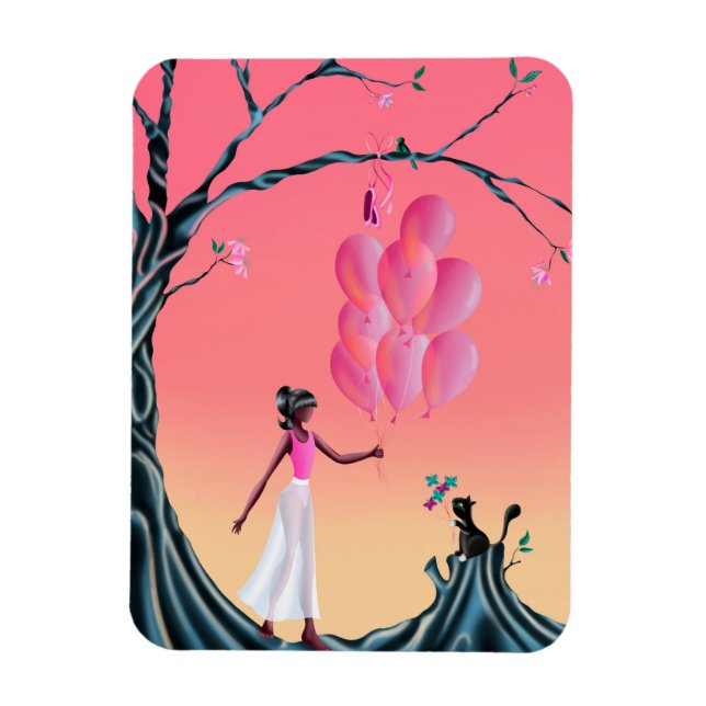 Cat & Ballerina at sunset Tree Magnet (Vertical)