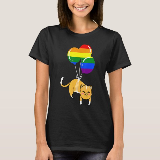 Cat Balloon Gay Pride T-Shirt (Front)