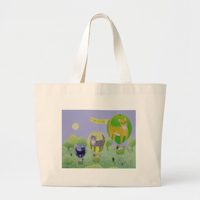 Cat Balloon Race Large Tote Bag (Front)