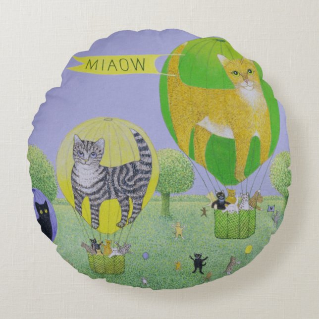 Cat Balloon Race Round Pillow (Front)