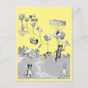 Cat Balloon Trip, Louis Wain Postcard