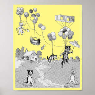 Cat Balloon Trip, Louis Wain Poster