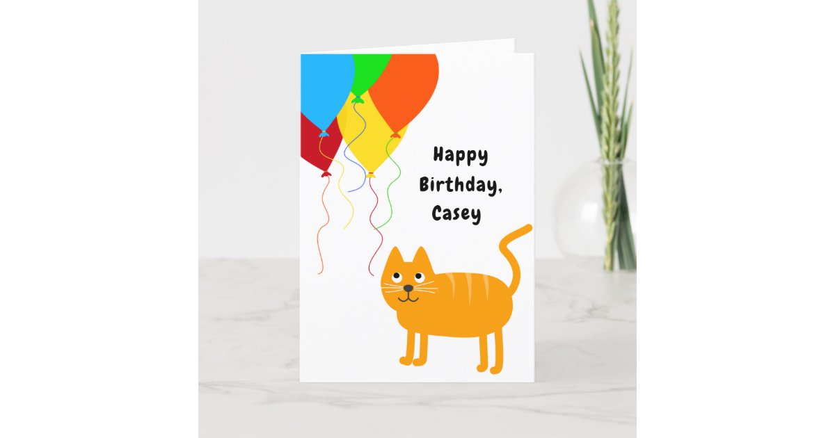 Cat Balloons Surprises Add Name Age Happy Birthday Card Zazzle Com