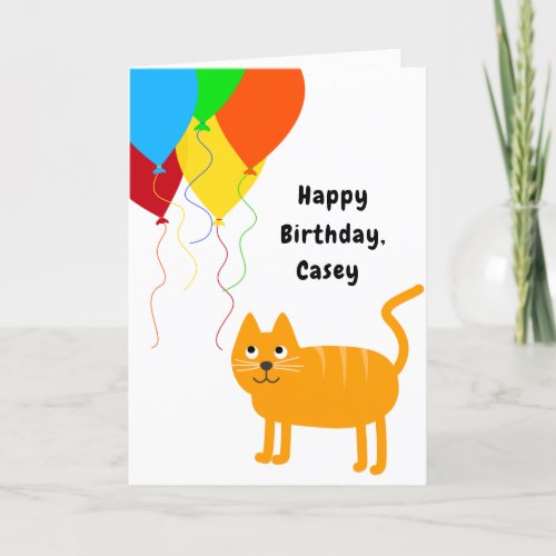 Cat Balloons Surprises Add Name Age Happy Birthday Card