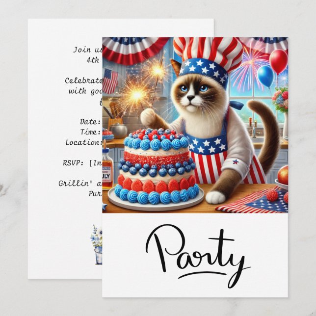 CAT Barbecue Party 4th July Independence Day  Invitation (Front/Back)