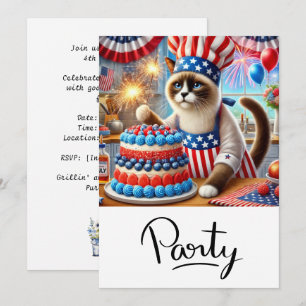 CAT Barbecue Party 4th July Independence Day Invitation