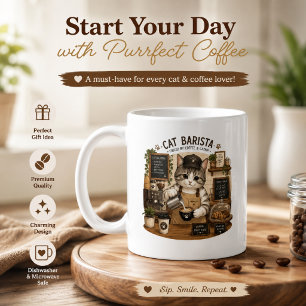 Cat Barista Coffee Lover Cute Cafe Cat mug   F