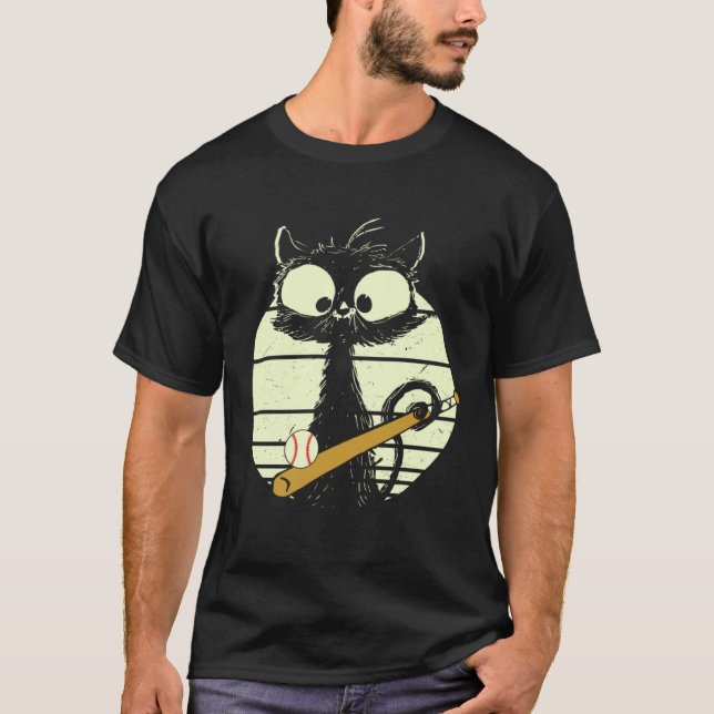 Cat Baseball Baseball Player Cat Cute Funny Cat T-Shirt (Front)