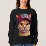 Cat Baseball Cap Wearing Cat Sports Pets Game Base Sweatshirt