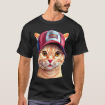Cat Baseball Cap Wearing Cat Sports Pets Game Base T-Shirt