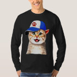 Cat Baseball Cap Wearing Cat Sports Pets Game Base T-Shirt
