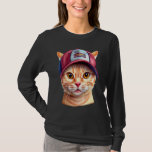 Cat Baseball Cap Wearing Cat Sports Pets Game Base T-Shirt