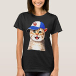 Cat Baseball Cap Wearing Cat Sports Pets Game Base T-Shirt