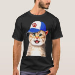 Cat Baseball Cap Wearing Cat Sports Pets Game Base T-Shirt