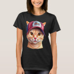 Cat Baseball Cap Wearing Cat Sports Pets Game Base T-Shirt