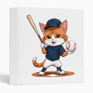 Cat baseball player 3 ring binder