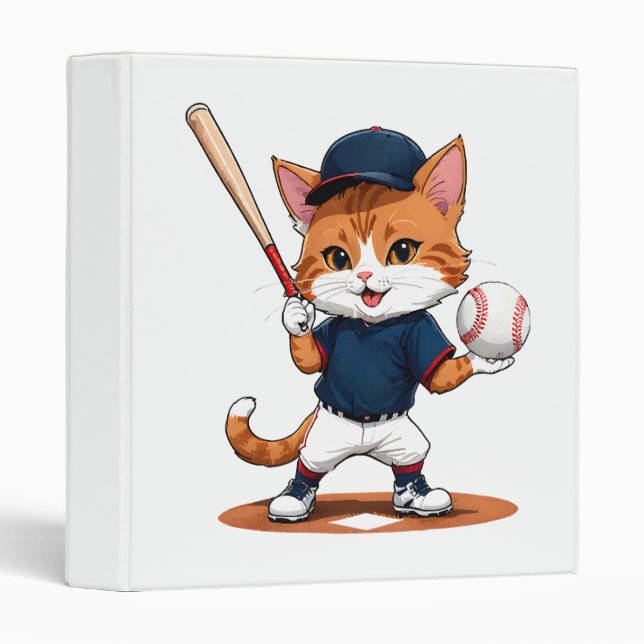 Cat baseball player 3 ring binder (Front/Spine)