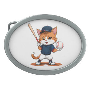 Cat baseball player belt buckle
