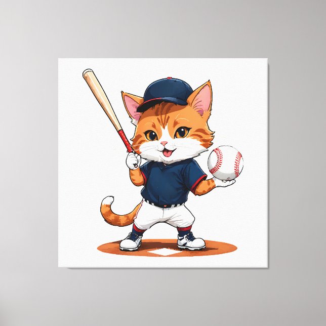 Cat baseball player canvas print (Front)