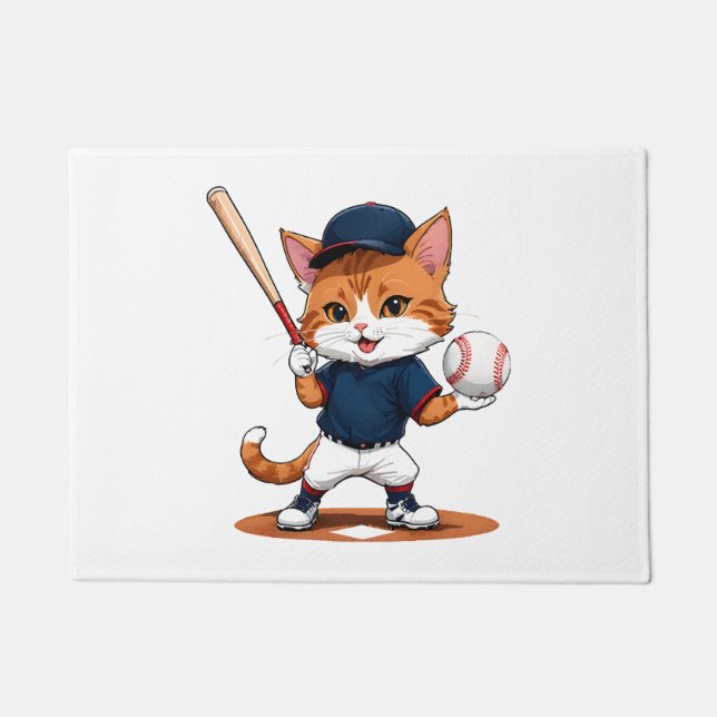 Cat baseball player doormat (Front)