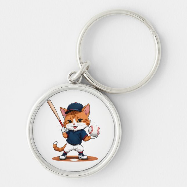 Cat baseball player keychain (Front)