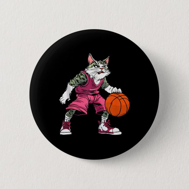 Cat Basketball Player _ Basketball Cat Tank Top  Button (Front)