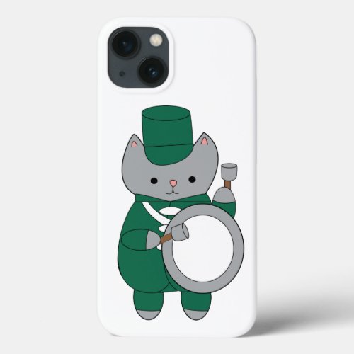 Cat Bass Drummer Marching Band Green White iPhone 13 Case