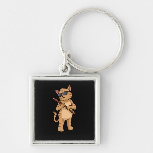 Cat Bassoonist Gift Men Jazz Music Cat Bassoon Keychain