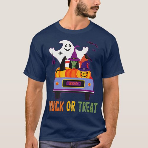 Cat Bat Spider Ghost Witch Halloween Day BOO Truck T_Shirt