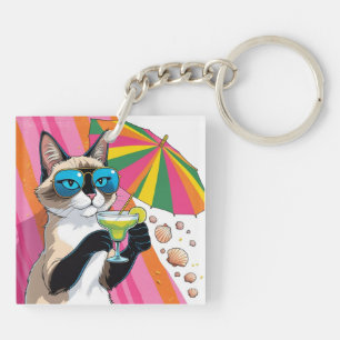 Cat Beach themed for Siamese Cat lovers Keychain