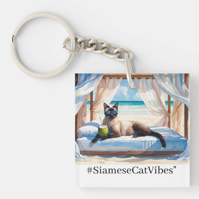 Cat Beach themed for Siamese Cat lovers  Keychain (Front)